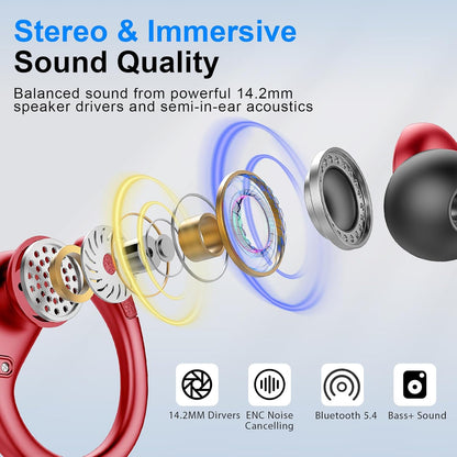 Wireless Earbuds Sport Bluetooth Headphones 5.4, 2025 Bluetooth Earbuds 75Hrs Stereo, 4 HD Mic, Over-Ear Buds with Earhooks ENC Noise Canceling Earphones, IP7 Waterproof Headset for Workout/Running