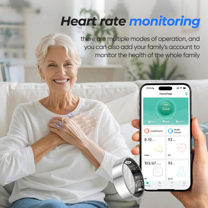 Smart Ring with Sleep Apnea Monitoring, No APP Subscription, 10-Day Battery Life, Stress/Heart Rate/Women's Health Tracker, Android & iOS Compatible (Black, 8)