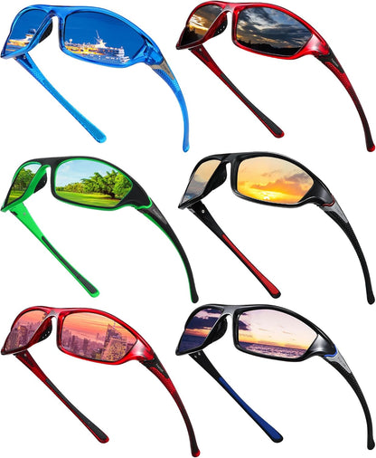 Frienda 6 Pack Polarized Sport Sunglasses for Men Multipack Fit over Glasses Pack Lot Set Men's Sport Fishing Eyeglasses