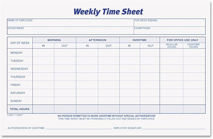 TOPS Weekly Time Sheets, One-Part (No Copies), 8.5 x 5.5, 50 Forms/Pad, 2 Pads/Pack
