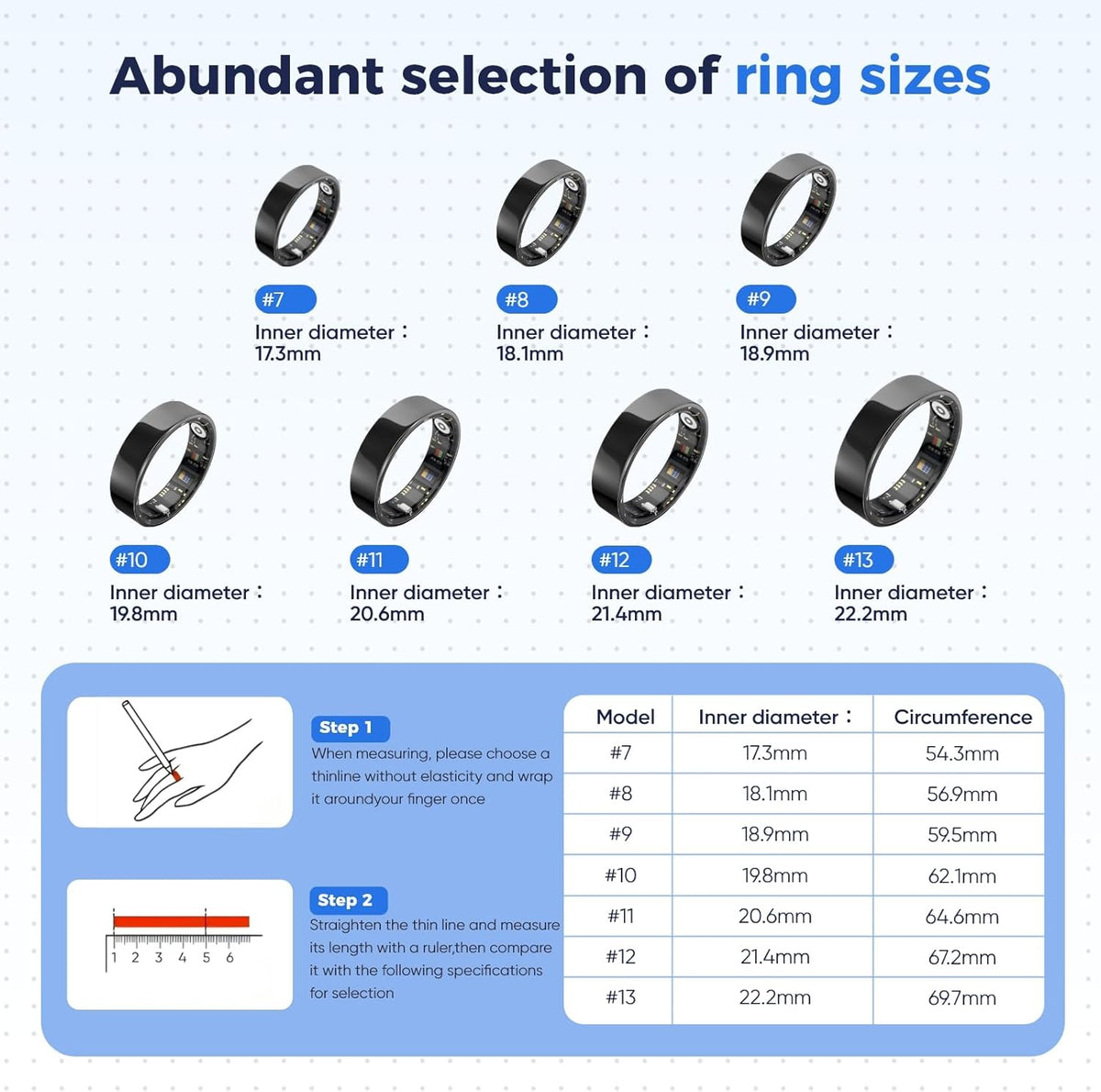 Smart Ring with Sleep Monitoring, No APP Subscription, 10-Day Battery Life, Stress/Heart Rate/Women's Health Tracker, Android & iOS Compatible (Black, 11)