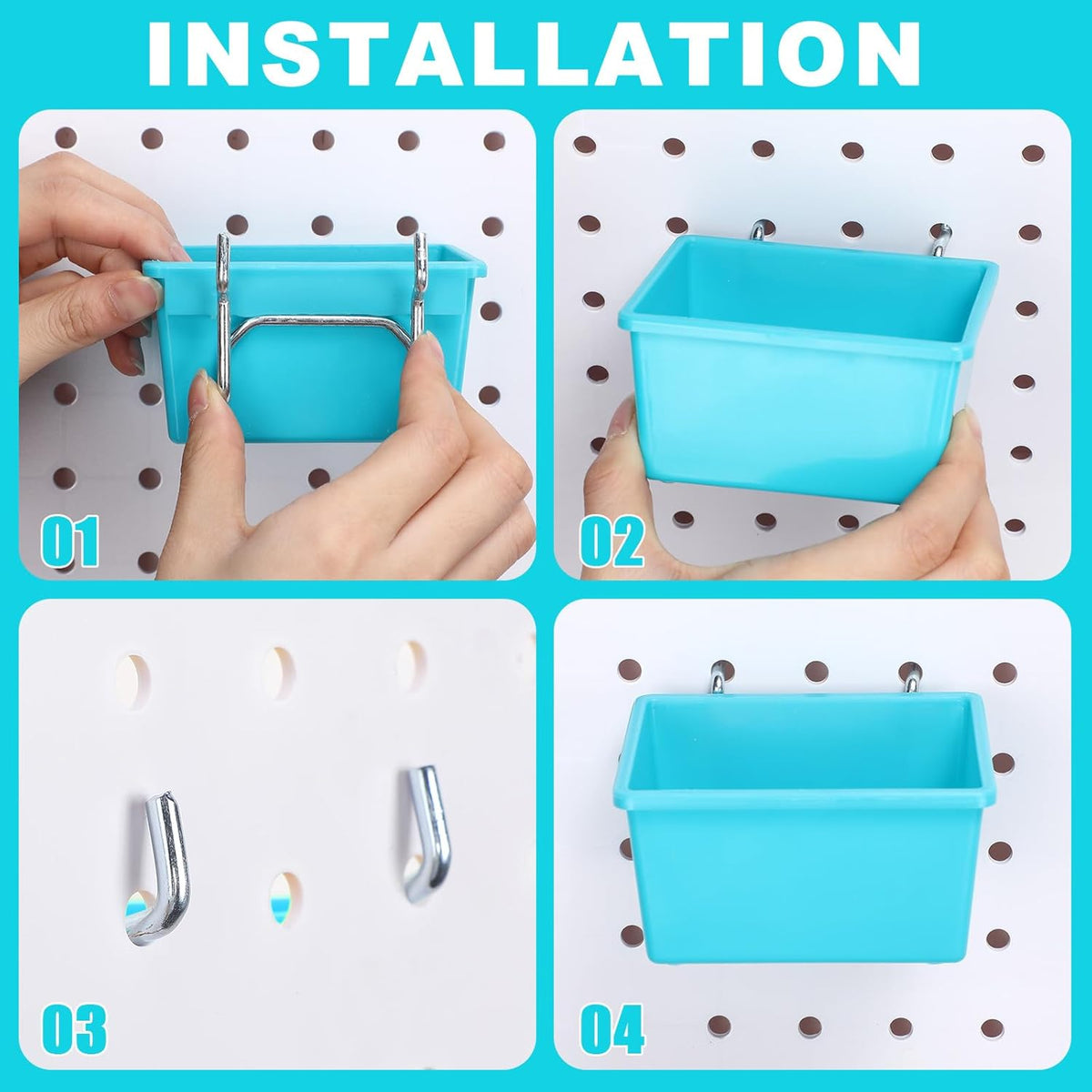 Yookeer 20 Pcs Pegboard Bins and Cups with Hooks and Loops Peg Assortment Organizer Accessories Various Tool Organizer Pegboard Baskets Set for Garage Workshop Workbench Office(Blue)