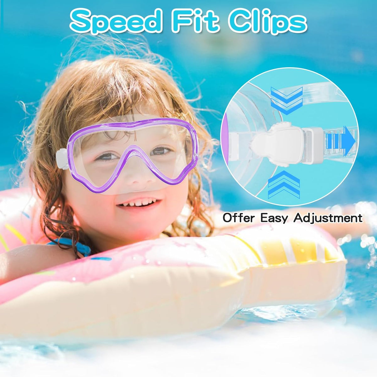 Kids Swim Goggles with Nose Cover, Snorkel Diving Mask Anti-Fog Anti-UV, Snorkeling Gear Swimming Goggles for Kids 3-14 2PCS