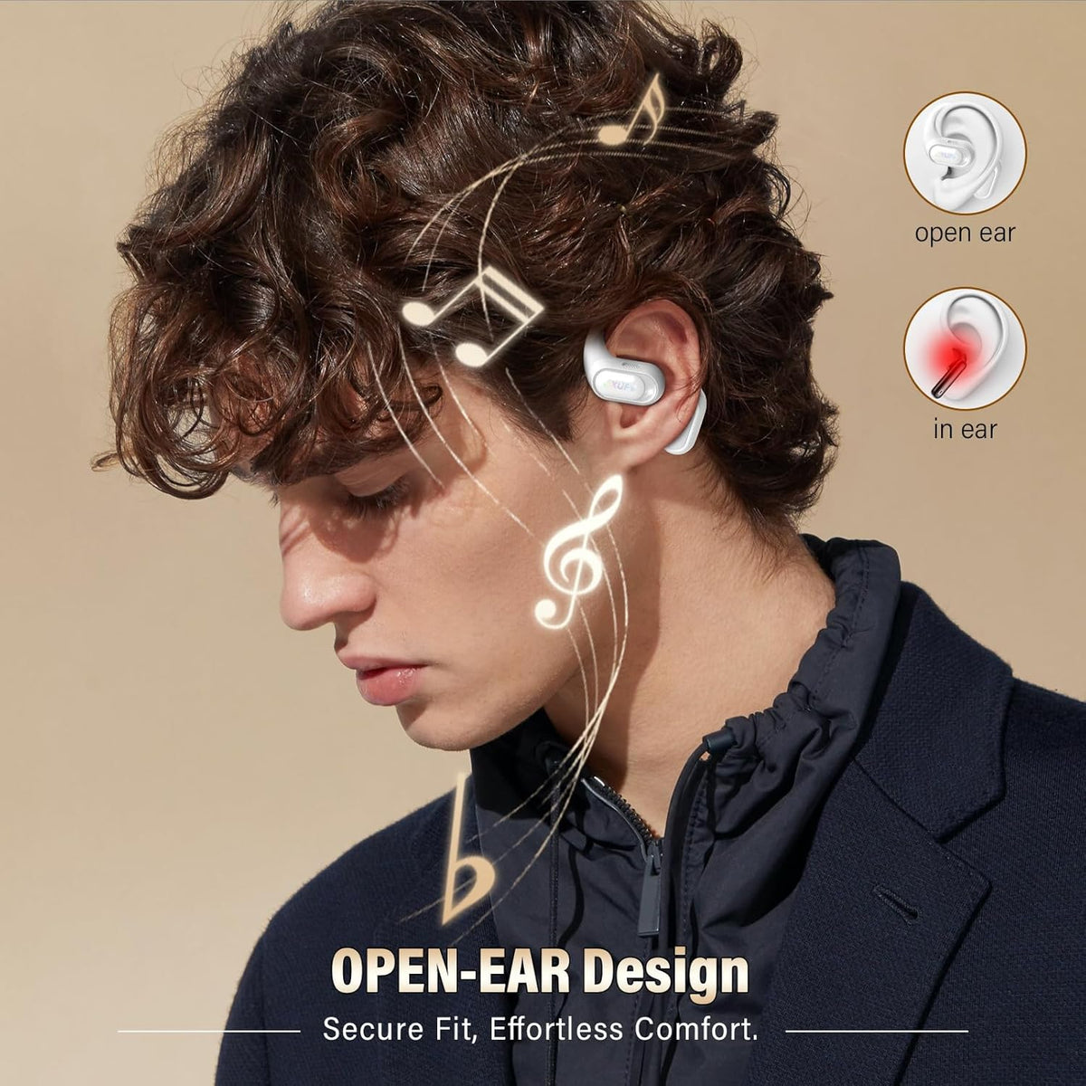 Open Ear Headphones, Bluetooth 5.4 Headphones Sports, Premium Sound with HD Mic Wireless Earbuds, 48H Playtime LED Power Display Ear Buds, IPX7 Lightweight Comfort Earphones for Running, White