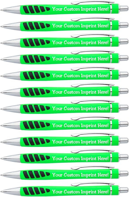 ExpressDesigns™ - Your Name or Imprint on our Custom Printed Addison Ballpoint Pen - Rubber Grip For Writing Comfort And Control, black ink, medium point - 12 Pack (Neon Green)