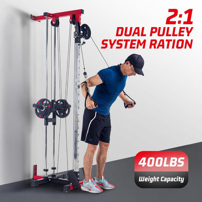 LAT Pulldown Machine, Multi-Functional Cable Machine with High and Low Pulley Station, Row Cable Machine Home Gym with Leg Support, Tricep Workout Equipment