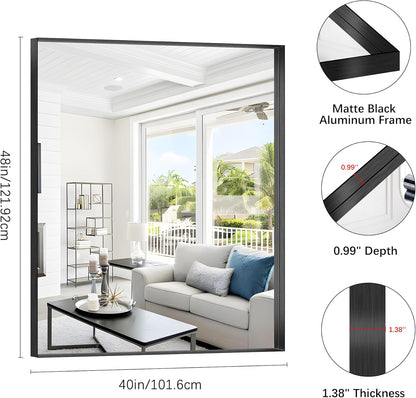 Black Bathroom Mirror, 40x48 Inch Rectangular Framed Mirror, Large Wall Mounted Bathroom Vanity Mirror Over Sink for Bedroom,Restroom, Living Room, Hangs Vertically or Horizontally