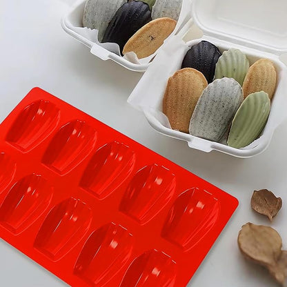 Madeleine Pans for Baking, Regular Size 10-Cavity Shell Shape Madeleine Mold Cake Pans, 3Pcs Silicone Madeleine Chocolate Cookies Trays for Baking(Regular(10-Cavity))