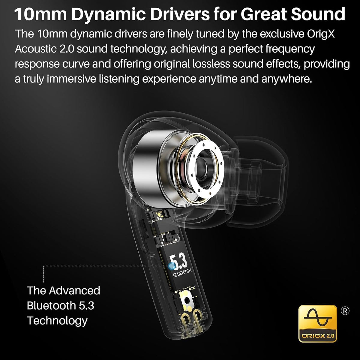 TOZO T20 Wireless Earbuds Bluetooth Headphones 48.5 Hrs Playtime with LED Digital Display, IPX8 Waterproof, Dual Mic Call Noise Cancelling 10mm Broad Range Speakers with Wireless Charging Case