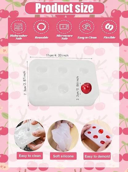 6 Cavity Cherry Silicone Mold – Silicone Fruit Mold for Chocolate, Fondant, Candle, Resin & Cake Decor, 3D DIY Baking Tool for Parties & Gifts (Cherry)