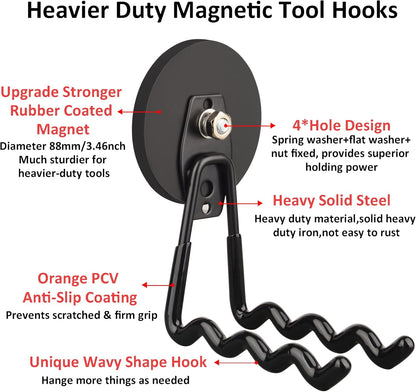 ULIBERMAGNET Magnetic Hooks - Heavy Duty Power Tool Organizer with Large Magnets, 2 Pack for Drill & Garden Tool (Black)