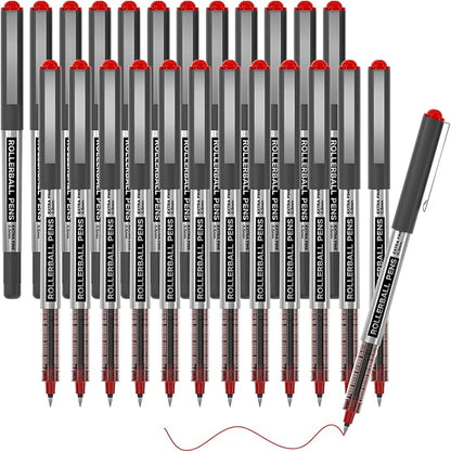 Shuttle Art RollerBall Pens, 25 Pack Red Fine Point Roller Ball Pens, 0.5mm Liquid Ink Pens for Writing Journaling Taking Notes School Office