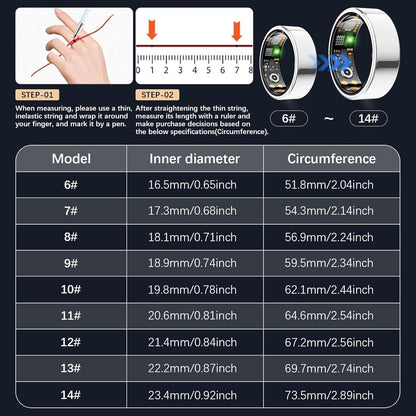 Health Tracker Ring, Smart Health Ring for Women Men with Heart Rate, Blood Oxygen, Sleep Monitor, Steps,Calories, No Subscription Fee, IP68 Waterproof Smart Ring for iPhone & Android (Silver, 12#)