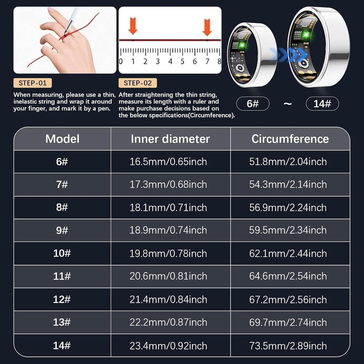 Health Tracker Ring, Smart Health Ring for Women Men with Heart Rate, Blood Oxygen, Sleep Monitor, Steps,Calories, No Subscription Fee, IP68 Waterproof Smart Ring for iPhone & Android (Silver, 11#)
