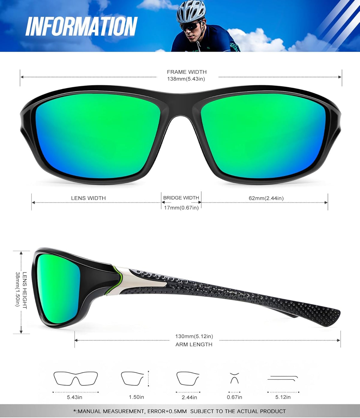 KALIYADI Polarized Sunglasses-Men Sports Sunglassses: Mens Sunglasses with UV Protection for Fishing Driving Cycling Running