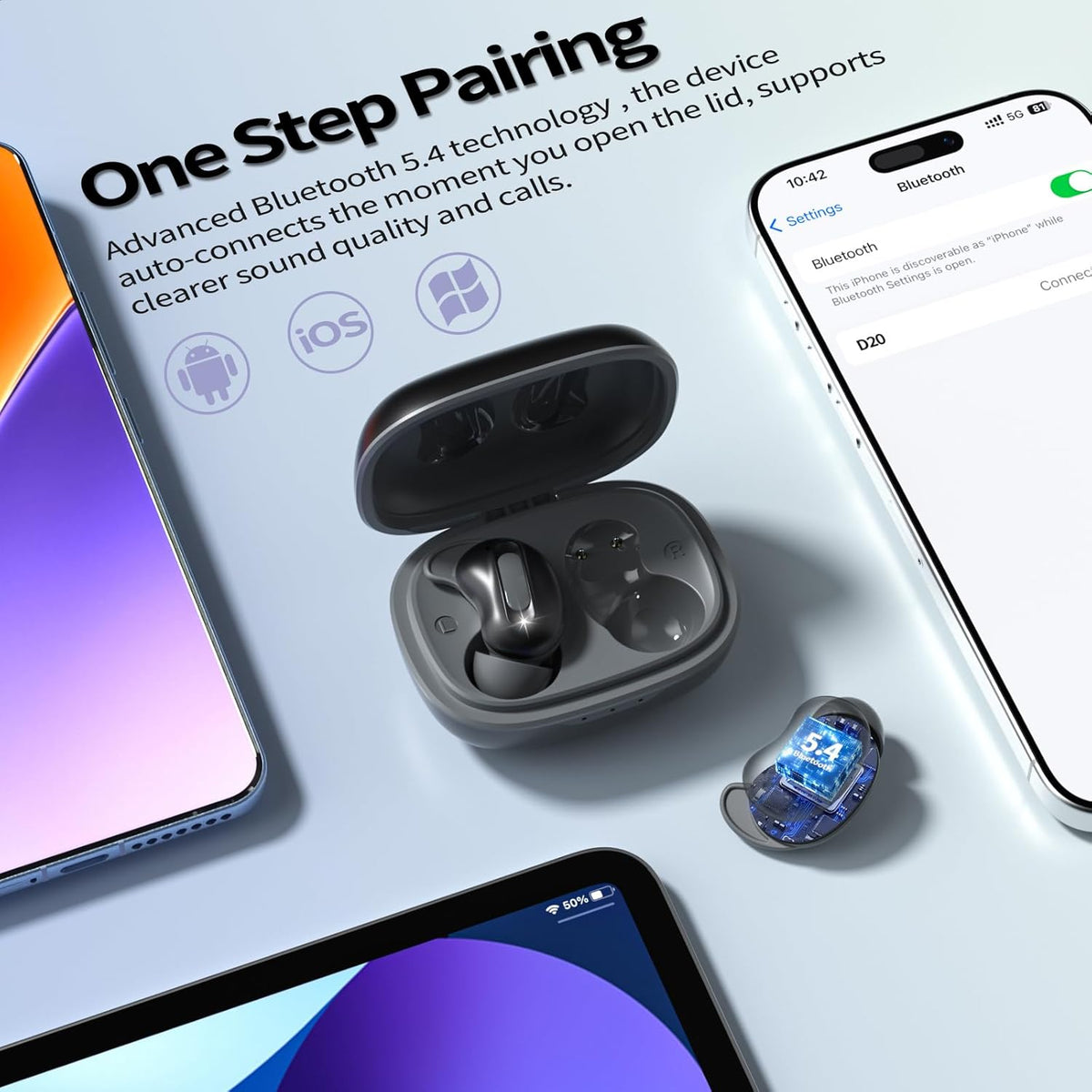 Sleep Earbuds, Mini ANC Wireless Earbuds Bluetooth 5.4 Headphones Deep Bass Stereo, 48H Playtime Ear Buds, 4 ENC Noise Cancelling Mic, In Ear IP7 Waterproof Earphones for Side Sleepers,Touch Control