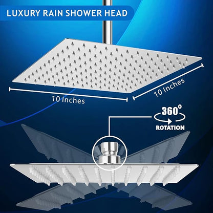 Voolan Rain Shower head, High Pressure Shower Head Made of 304 Stainless Steel, Relaxed Shower Experience Even at Low Water Flow and Pressure (10" Chrome)
