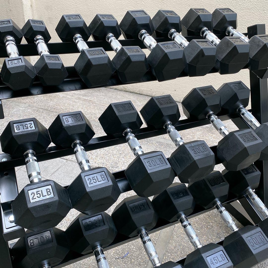 350/450/550 lbs Hex Weight Dumbbells Sets with Rack Rubber Encased Dumbbell Free Weights Set for Home Gym Weight Rack with Dumbbells Set- 450Pounds
