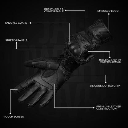 J.A.G. Motorcycle Gloves - Premium Leather Perforated Motorcycle Gloves for Men with Knuckle Protection | Touchscreen Motorbike Riding Gloves