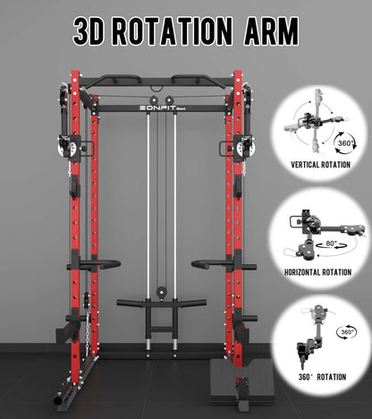 Eonfit E2 Power Cage，1500LB Squat Rack with Cable Crossover System.Multi-Function Power Rack for Home Gum.All-in-One Squat Rack with More Training Attachments