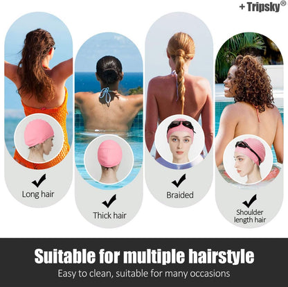 Tripsky Silicone Swim Cap,Comfortable Bathing Cap Ideal for Curly Short Medium Long Hair, Swimming Cap for Women and Men, Shower Caps Keep Hairstyle Unchanged…