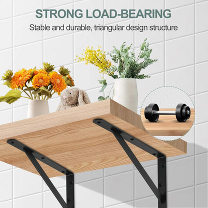 4 Pack L12 x H 8" Black Heavy Duty Shelf Brackets with Screws Metal Shelf Brackets Shelf Support Angle Brackets for Shelves L Brackets Heavy Duty Floating Shelf
