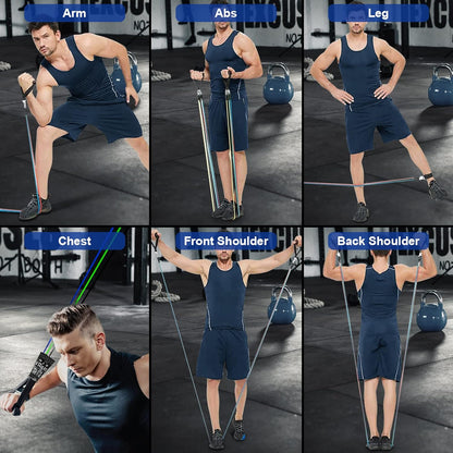 Resistance Bands Set, Workout Bands with Handles, Door Anchor, Ankle Straps and Carry Bag, Exercise Bands for Shape Body and Home Workouts
