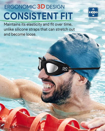 Swim Goggles, Polarized Adult Swimming Goggles Bungee Strap No Hair Pulling Anti-fog Pool Goggles for Men Women