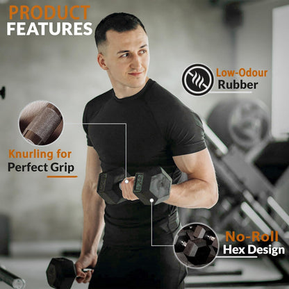 350LB 450LB 550LBS Rubber Hex Dumbbell Sets with Rack for Home Gym, 5-50LB Dumbbell Sets Coated Hand Weights for Strength Training, Workouts (5, Pounds)
