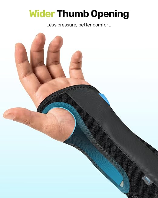 Rakiie Upgraded Carpal Tunnel Wrist Brace, Night Support for Arthritis, Sprain & Tendonitis Pain Relief, Flexible 3-Bar Support, Breathable Fit Hand Splint for Men & Women (Blue, Small, Right Hand)