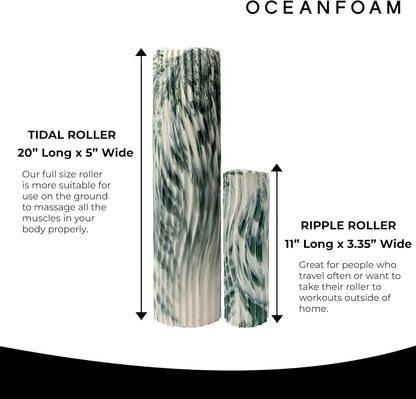 Oceanfoam Tidal Roller - Hunter Marbled - Muscle Massage Foam Roller for Back Pain & Stretching - Firm and Ergonomic Wide Wave Textured - Yoga, Athletics, & Wellness - Full Size, 20" x 5"