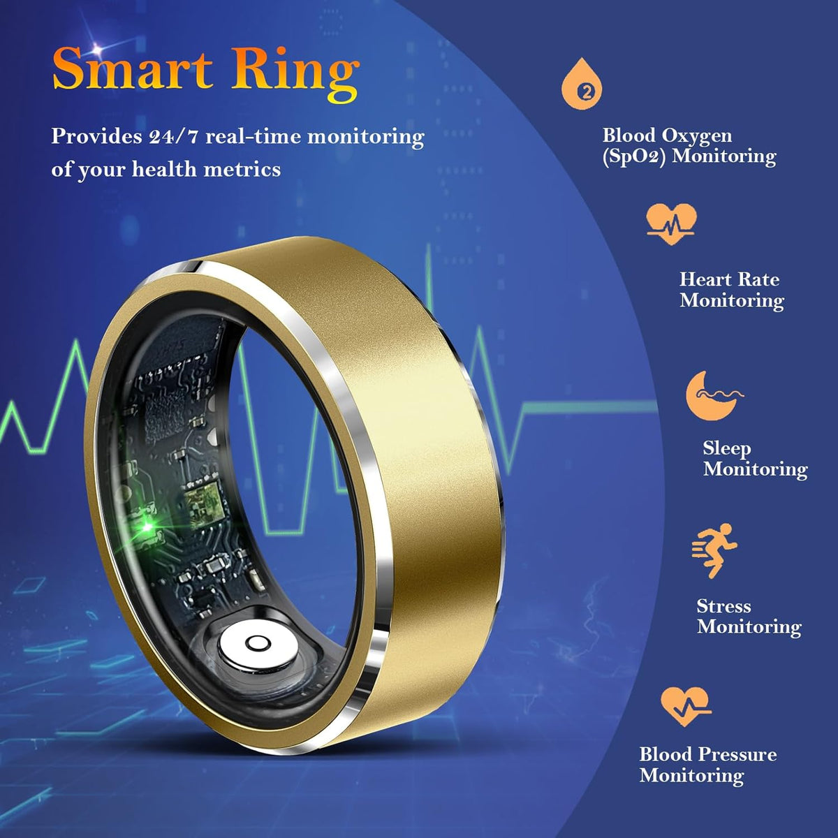 Smart Ring for Women Men-Wearable Fitness Tracker with Sleep Tracking Heart Rate Healthy Monitor Ring Activity Monitoring Steps Calories