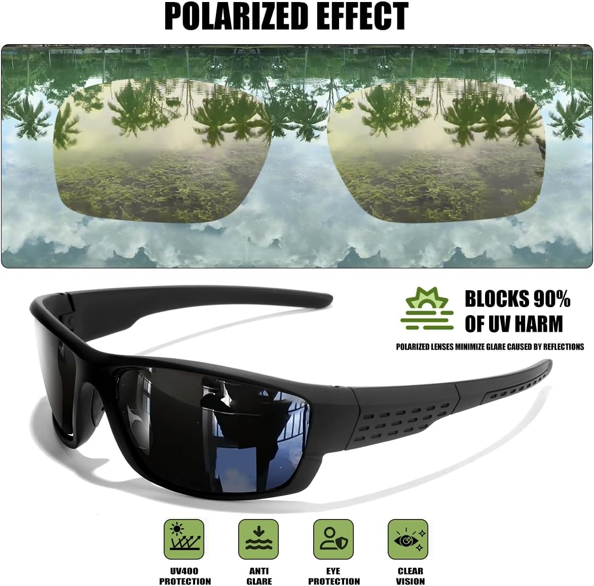 Polarized Sports Sunglasses Men UV400 Protection Lightweight Wrap Around Goggles for Cycling Fishing Driving Running