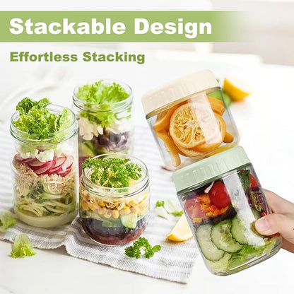 SHOWIN Overnight Oats Containers with Lids, 24oz Glass Jars with Lids 4 pcs, Candy, Wide Mouth Mason jars for Salad, Yogurt, Snacks, Meal Prep