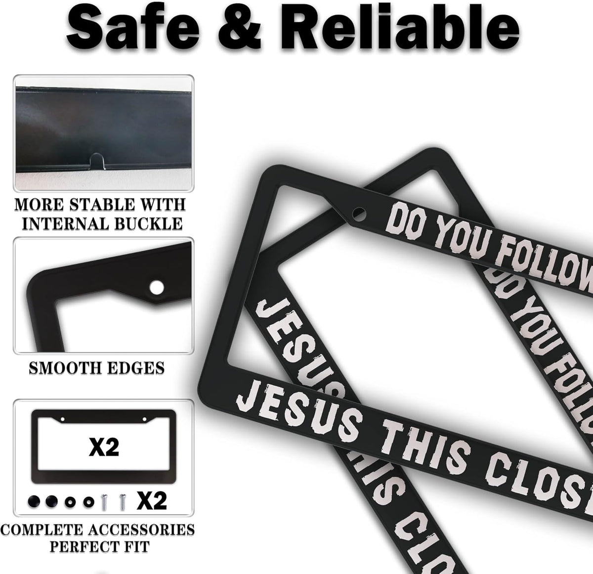 License Plate Frames Black and White License Plate Cover Do You Follow Jesus This Close Universal Aluminum Car Accessory 2 Pack with Screw Covers Set