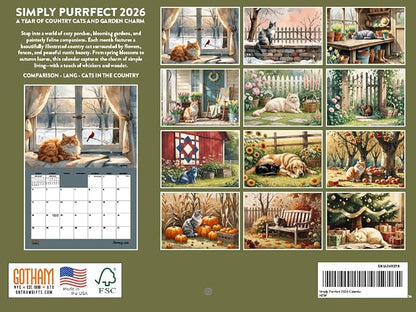 Simply Purrfect Country Cat Calendar 2026 Monthly Wall Calender 12 Month | American Made In The USA