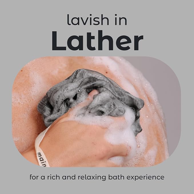 MainBasics Charcoal Infused Bath Shower Loofah Sponge Pouf Body Wash Scrubber (Set of 3)