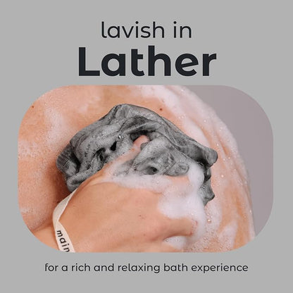 MainBasics Charcoal Infused Bath Shower Loofah Sponge Pouf Body Wash Scrubber (Set of 3)