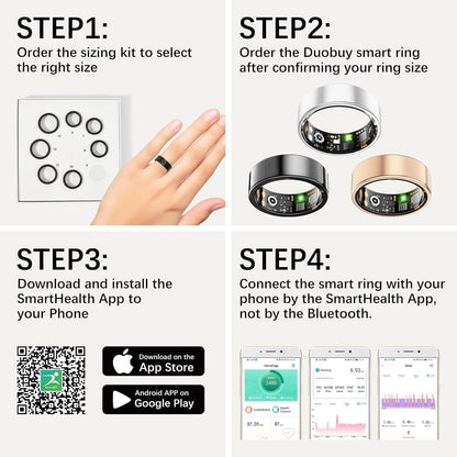 Smart Health Rings for Women Men, Fitness Tracker with Heart Rate, Blood Oxygen, HRV, Sleep Tracker, Step Tracker, No Subscription Fee, IP68 Waterproof Smart Ring for iphone & Android (Black 13#)