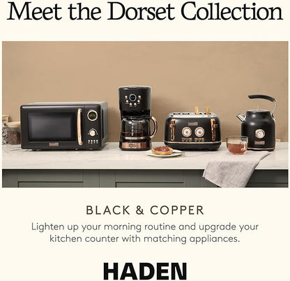 Haden Dorset 4 Slice Wide Slot Stainless Steel Toaster with Adjustable Browning Control & Non-Slip Feet, Black & Copper