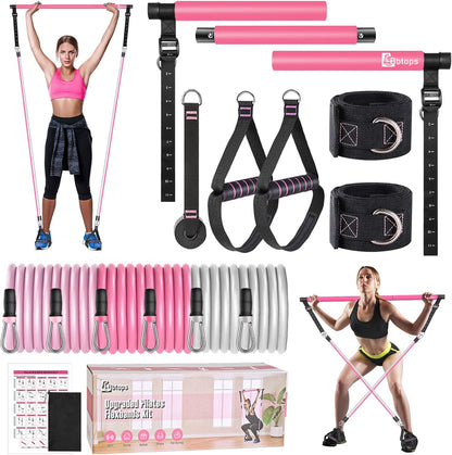 Pilates Bar Kit with Resistance Bands,Pilates Bar with Stackable Bands Workout Equipment for Legs,Hip,Waist and Arm,Exercise Fitness Equipment for Women & Men Home Gym Yoga Pilates