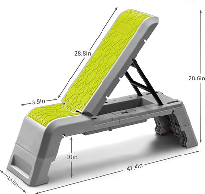leikefitness Exercise Step Platform, Multifunctional Aerobic Deck with Cord and Adjustable Dumbbell & Weight Bench, Fitness Equipment for Workout Home Gym