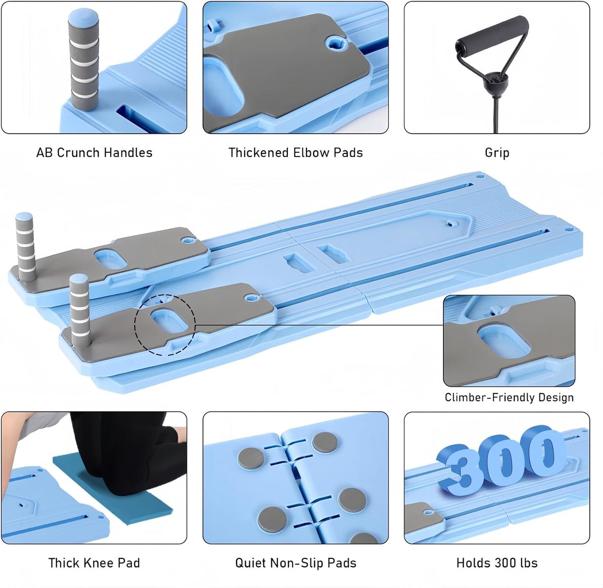 Pilates Board - 2025 Pilates Reformer Set for Full Body Workouts, Foldable Ab Core Trainer Board, 5 in 1 Multi-Purpose Pilates Board for Home with Resistance Bands, Ideal for Women & Men (Blue, L)