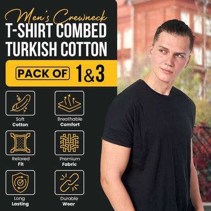 Men's Short Sleeve Crewneck T-Shirt 100% Cotton - Classic Colors - Breathable Mesh Fabric - Ideal for Sports & Everyday Wear