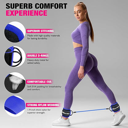 HOXWC Ankle Resistance Bands with Cuffs, Ankle Bands for Working Out, Ankle Resistance Band for Leg, Booty Workout Equipment for Kickbacks Hip Fitness Training, Exercise Bands for Butt Lift Women