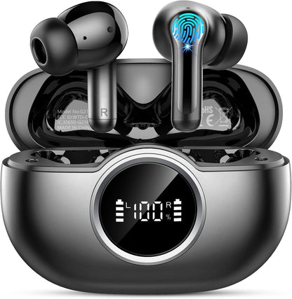 Wireless Earbuds, 2025 Bluetooth 5.4 Headphone 3D Bass Hi-Fi Stereo Ear Buds, 4 ENC Noise Cancelling Mic, 40H 3g USB-C in-Ear Earphone, IP7 Waterproof Workout Sport for Laptop Pad Android iOS, Black