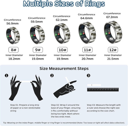 Smart Ring Health Tracker, Sleep Tracker Ring with Heart Rate,Waterproof Fitness Ring for Activity Monitoring/Steps/Distance/Calories,Air Gestures,Up to 7Day Battery,for iOS Android(Stylish Silver#10)