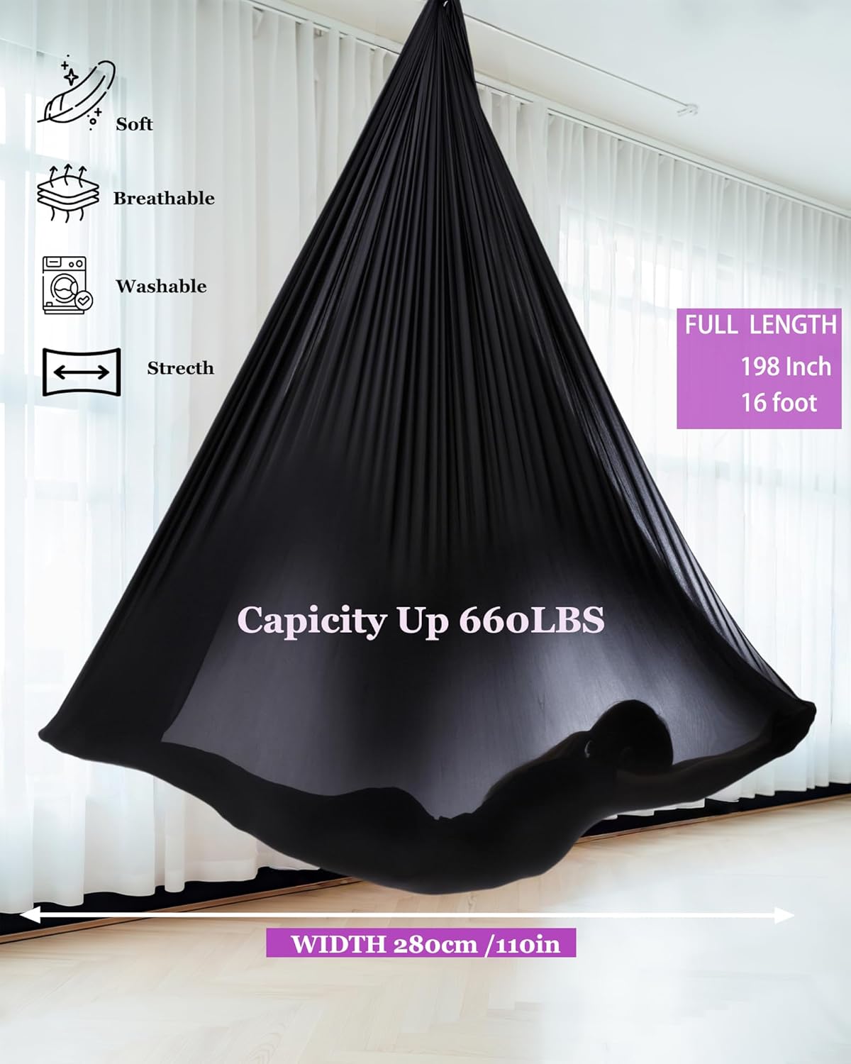 F.Life Aerial Silk Yoga Hammock & Swing for yoga Inversion,Strength training,starter hardware kit