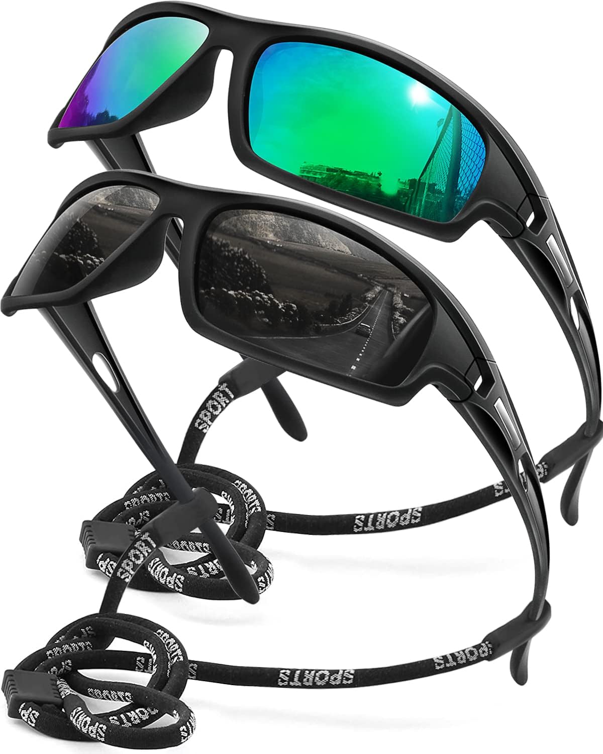Polarized Sports Sunglasses for Men 100% UV Protection Wrap Around Unbreakable Sun Glasses for Fishing Driving