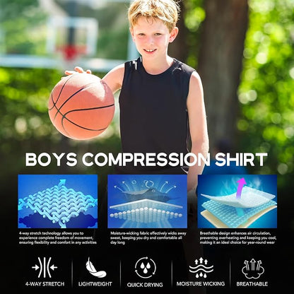 Youth Boys Sleeveless Compression Shirt Basketball Football Undershirt Quick Dry Kids Athletic Tank Tops for Workout